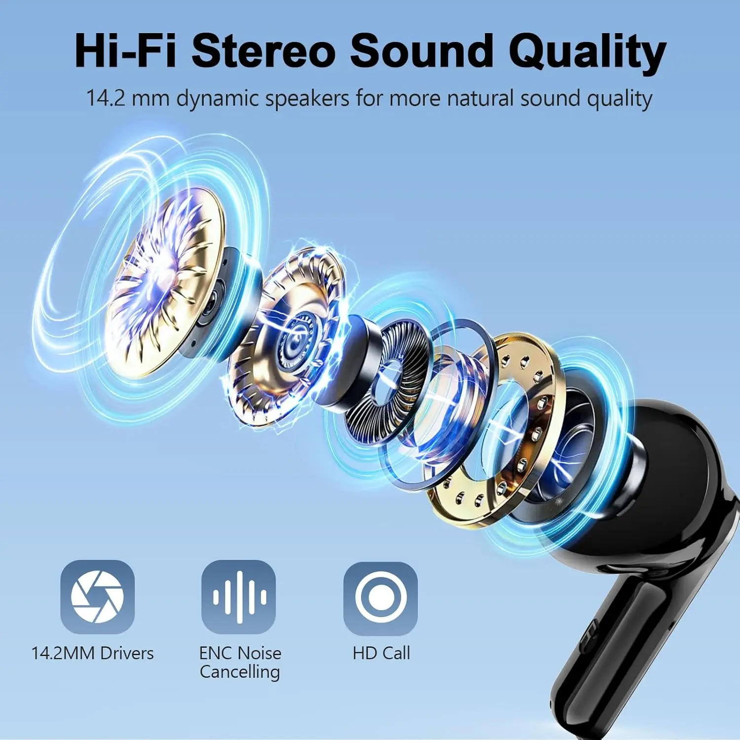 BT 5.4 HiFi Sound Earphones with Smart LED Display 50H Long Battery Life Deep Bass for Student Study and Learning Aid