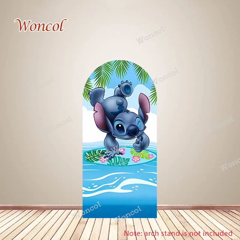 Imagem -02 - Lilo & Stitch Arch Cover Criança Aniversário Baby Shower Backdrop Disney Stitch And Angel Decoração Dupla Face Adereços Foto