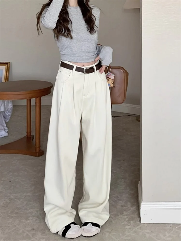 حجم كبير Fce اصطف ثي الدنيم السراويل النساء الشتاء الكمثرى aped الجسم فضفاض سليم عالية الخصر مستقيم الساق واسعة الساق بنطلون