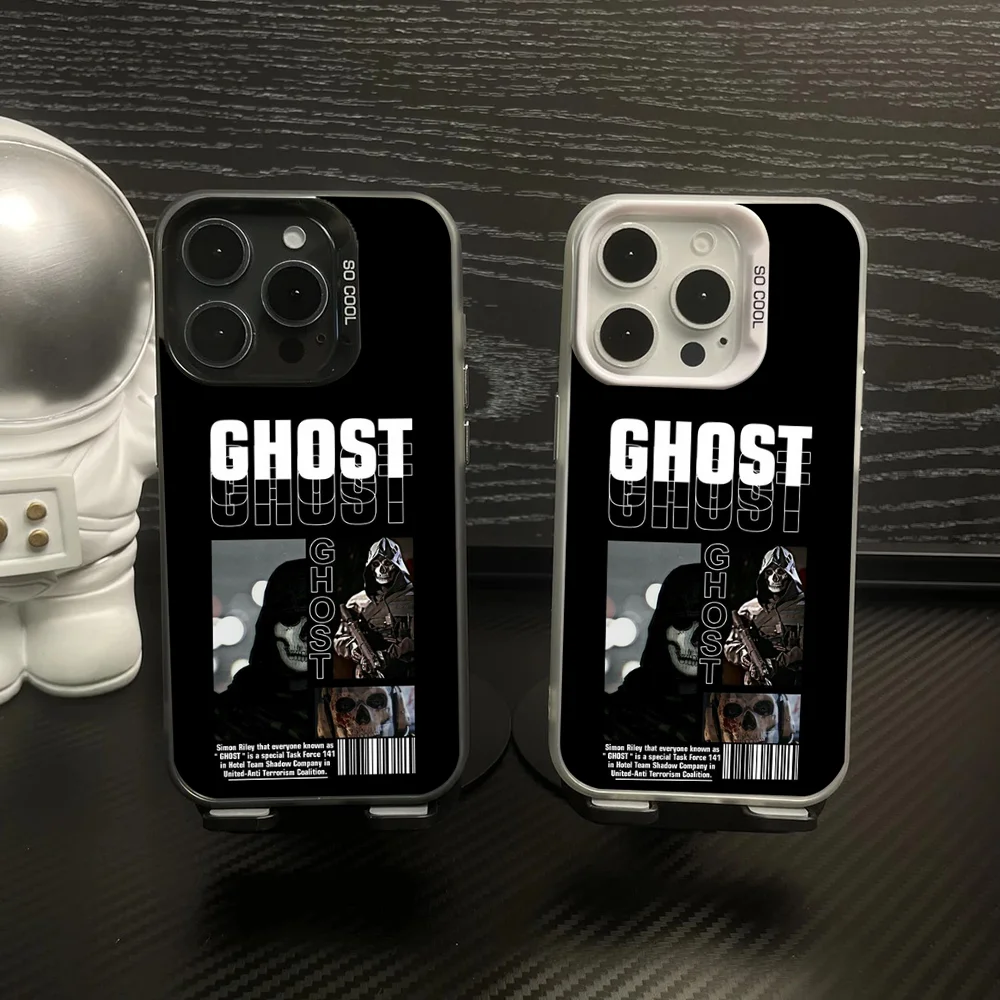 

C- COD Call Of D-Duty Ghost Phone Case IMD Color Silver Shell For IPhone 16 15 14 13 12 Pro Max Plus