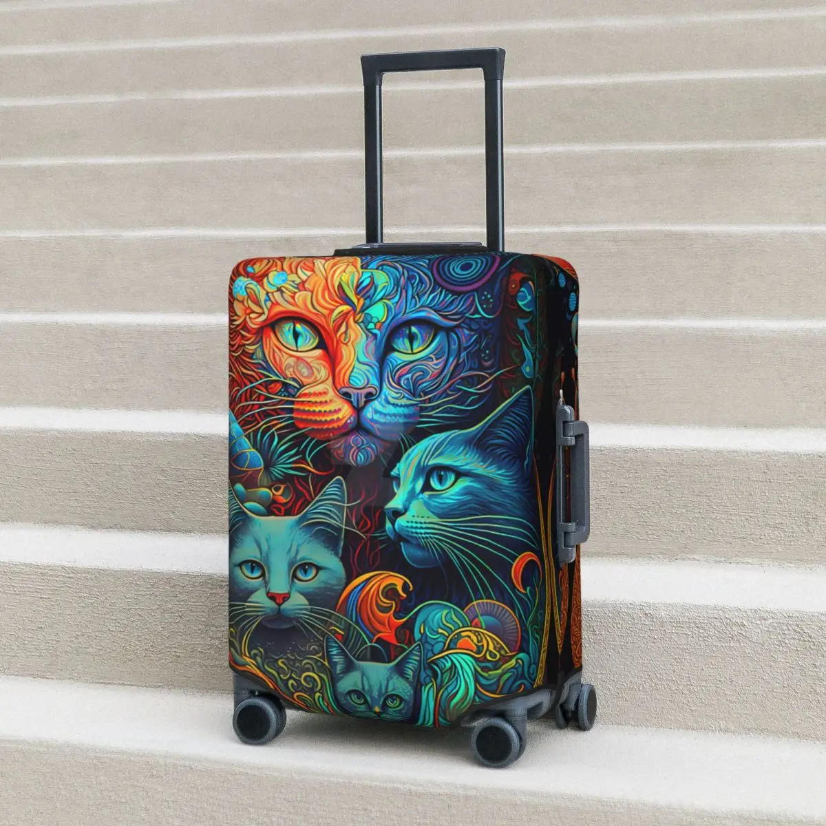 Colorful Cats Suitcase Cover Animals Travel Vacation Practical Luggage Accesories Protector