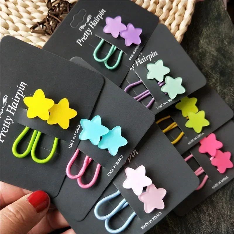 2pcs Fluorescence Color Elastic Hair Bands for Kids Star Floral Heart Hair Rope Tie for Baby Girl Headwear Accessories