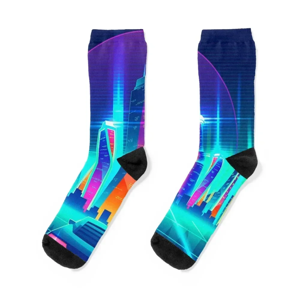 

Synthwave Neon City Socks winter gift cotton retro Socks Ladies Men's