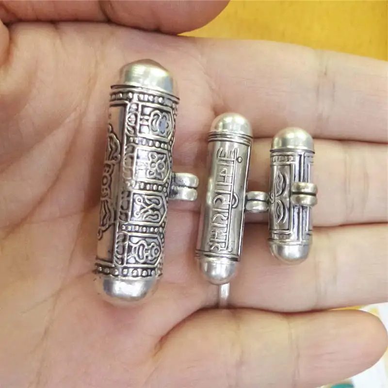 Tibetan Prayer Box Charms Lovely Mini Cylinder Amulets Lockets OM Buddha Eye Dorje GAU 925 Silver T9040