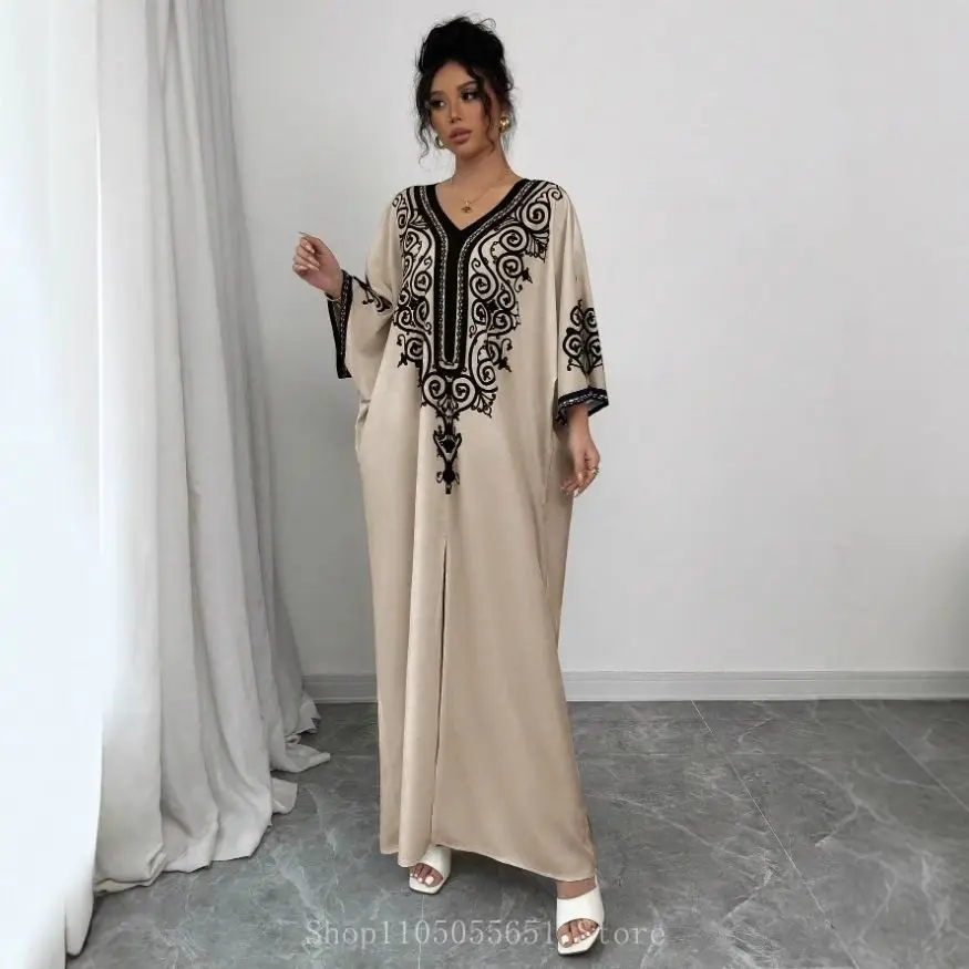 

Модное длинное платье с v-образным вырезом и принтом, свободная талия, длиной до щиколотки, трансграничное платье с цветочным принтом, женская одежда