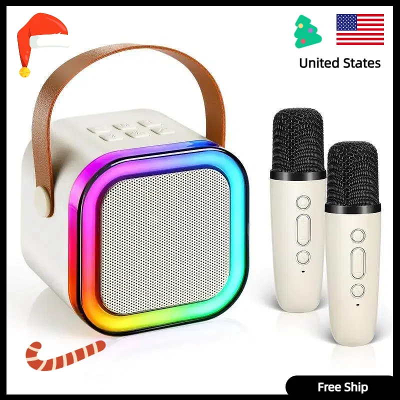 

Cute Cartoon Karaoke Machine for Kids! 2 Wireless Mics +Hi-Fi Bluetooth Speaker, Dynamic RGB Light Show,Portable Gift for Family