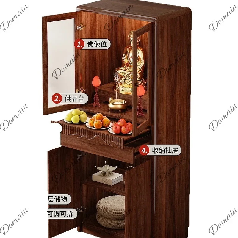 BJ Modern Small Buddha Shrine Cabinet With Storage, Luxury Gold Altar Table For Home Worship Feng Shui Decor