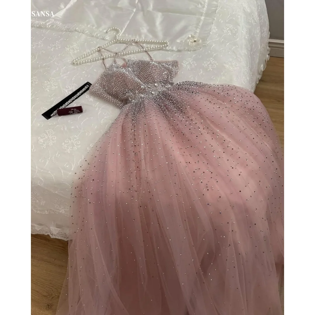 

Sansa Customized Pink Spaghetti Strap Glitter Prom Dresses Strapless فساتين للمناسبات الخاصة Mesh Fabric vestidos de festa 2025