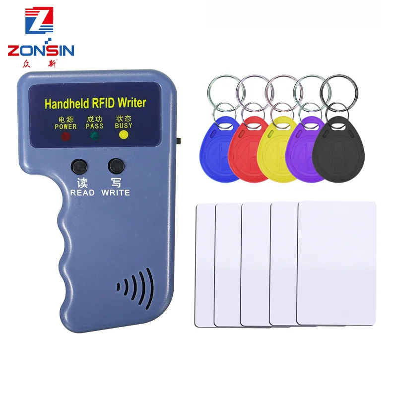 Handheld 125KHz EM4100 RFID Copier Writer Duplicator Programmer Reader + EM4305 T5577 Rewritable ID Keyfobs Tags Card