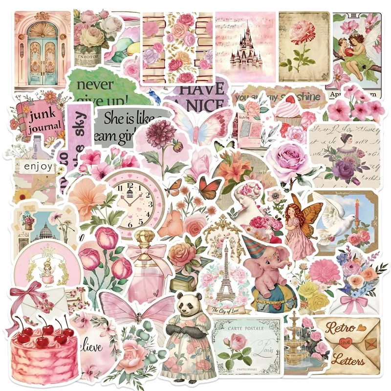 

10/30/50PCS Vintage Pink Girl PVC Sticker Aesthetic Decoration Scrapbooking Stationery DIY Hand Accounting Supplies for Kids