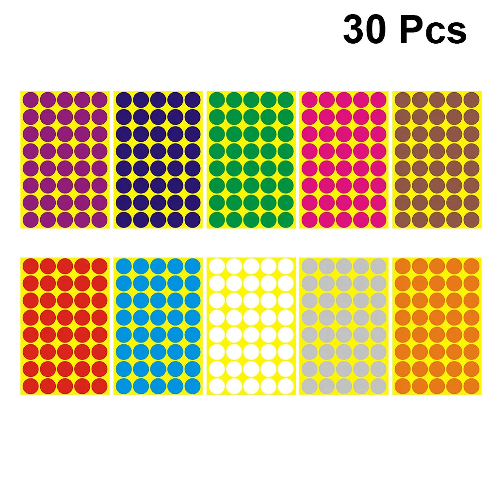

30 листов разноцветных круглых наклеек-точек, самоклеящиеся съемные этикетки для дома, офиса, школы, класса, вечеринки, маркировки цен, DVD