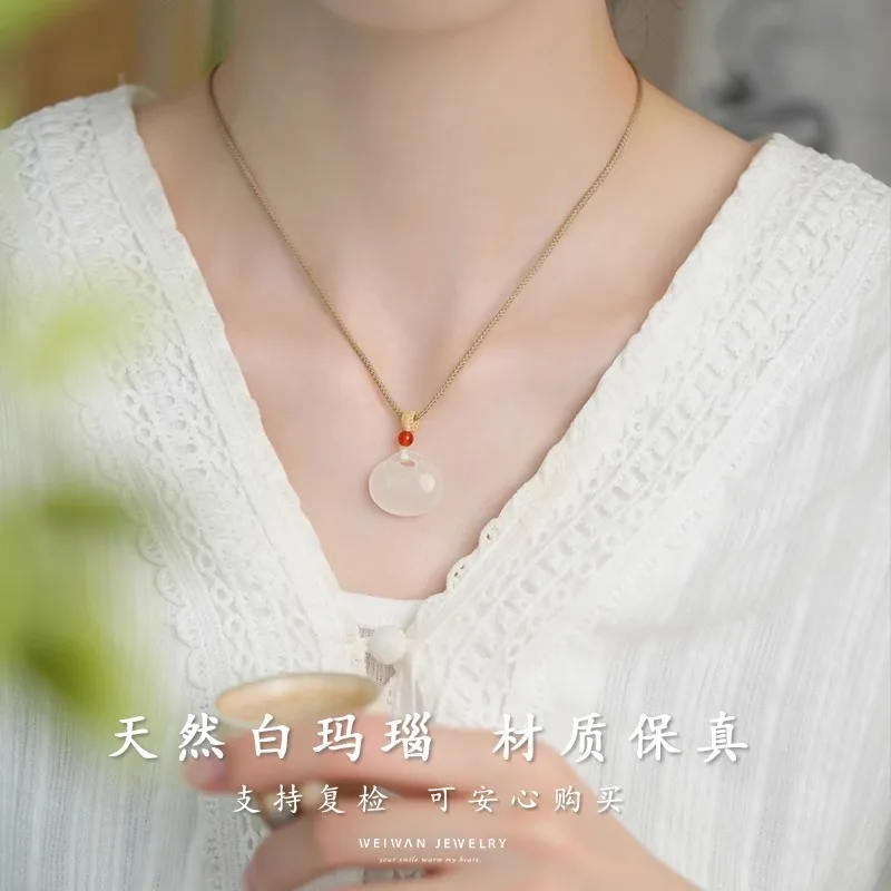 New-style chalcedony peace pendant with lucky bag design, women's jade amulet attracting wealth