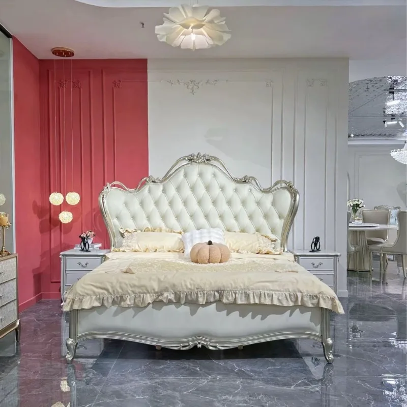 French palace villa furniture European solid wood double bed, master bedroom 1.8 meters princess bed