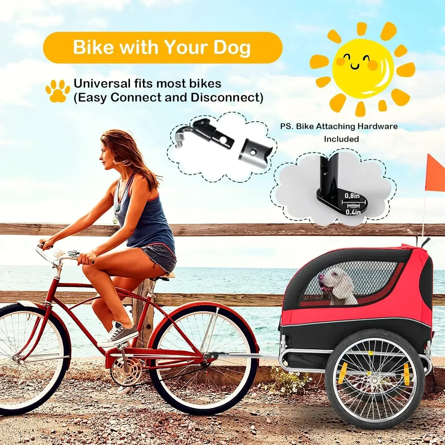 Dog Trailer for Bicycle, Cargo Cycle Trailers Wagon Cart Pet Bike Carrier W/ 3 Doors, Aluminum Wheels, Collapsible To Store USA