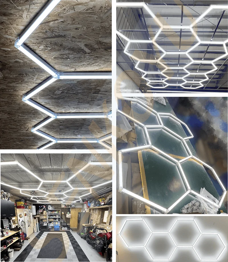 

Honeycomb LED auto detailing ceiling lights Size can be customized hexagonal lights for car showroom 4S store workshop 2 years w