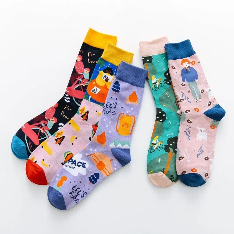 New trendy socks personality graffiti illustration men and women socks cartoon creative medium tube street skateboard socks