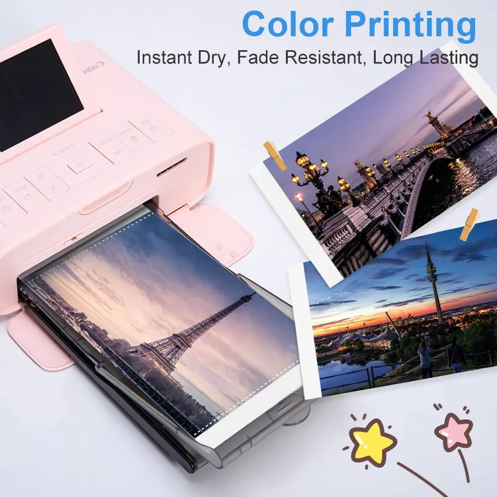 Ink Cartridge & Photo Paper Compatible for Canon Selpy CP1300 CP1500 CP1200 Photo Printer KP-108IN KP-36IN 100x148mm (4x6inches)