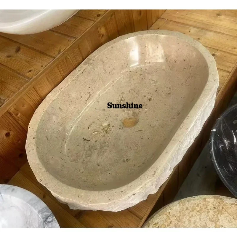 

Irregular Shape Unique design Beige color marble Sink Bathroom Countertop Washbasin Natural Surface Outlook for BathroomY
