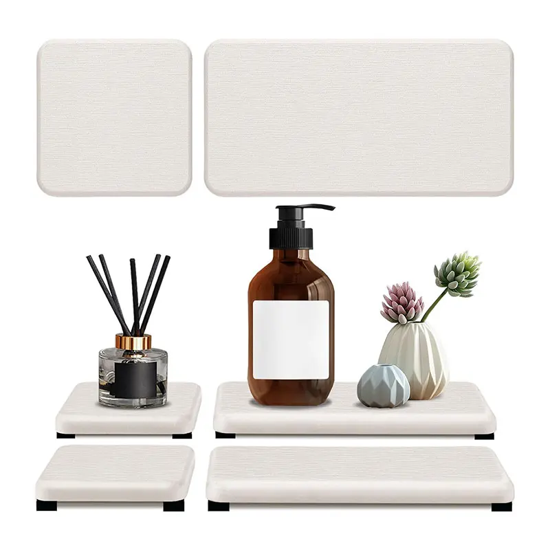 4PCS Water Absorbing Bathroom Sink Vanity Trays Diatomite Stone Quick Drying Mat Kitchen Dish Rack Sponge Holder Organizer