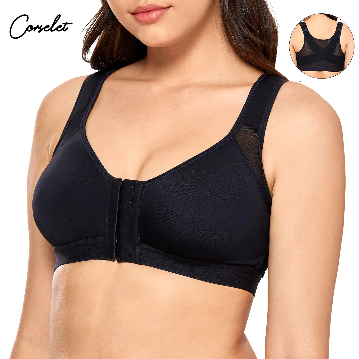 5Xl Plus Size Push Up Sports Bra Wireless Posture Corrector Back Support Bras For Women Active Bras Fixed Breast Chest Shapewear