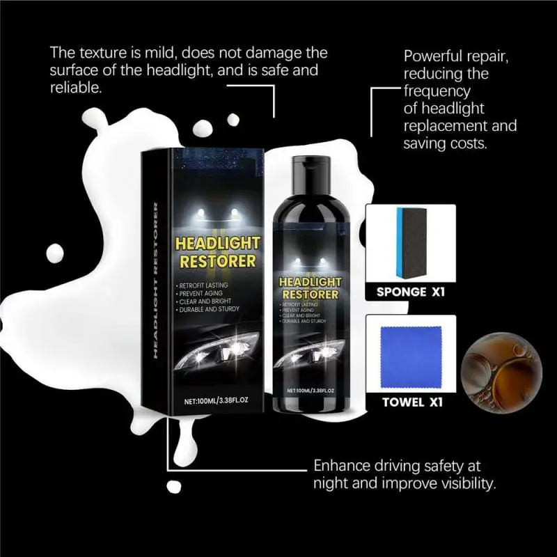 Car Headlight Restoration Polishing Kits Headlamp Scratch Remover Repair Cleaning Paste Remove Oxidation Headlight Polish Liquid