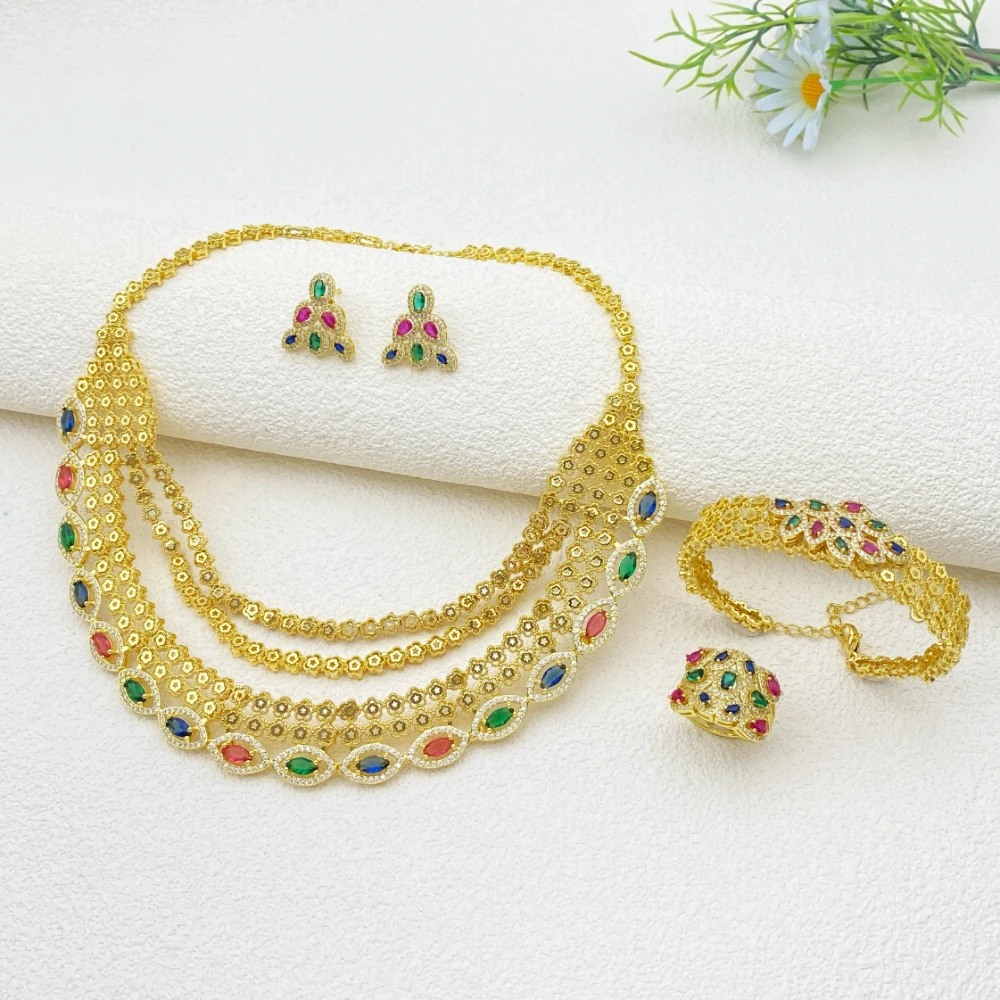 

Flora Bridal Wedding Jewelry Set Gold Plated Copper Zircon - Shining Bracelet Ring Necklace Earring Combo for Brides