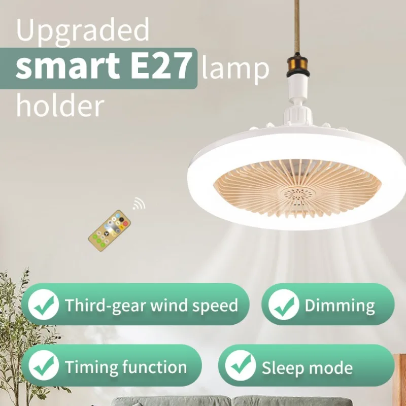 E27 Ceiling Fan Light with Remote Control – 3-Speed Silent Fan, Dimmable Lamp, Timer Function for Bedroom, Study, Living Room