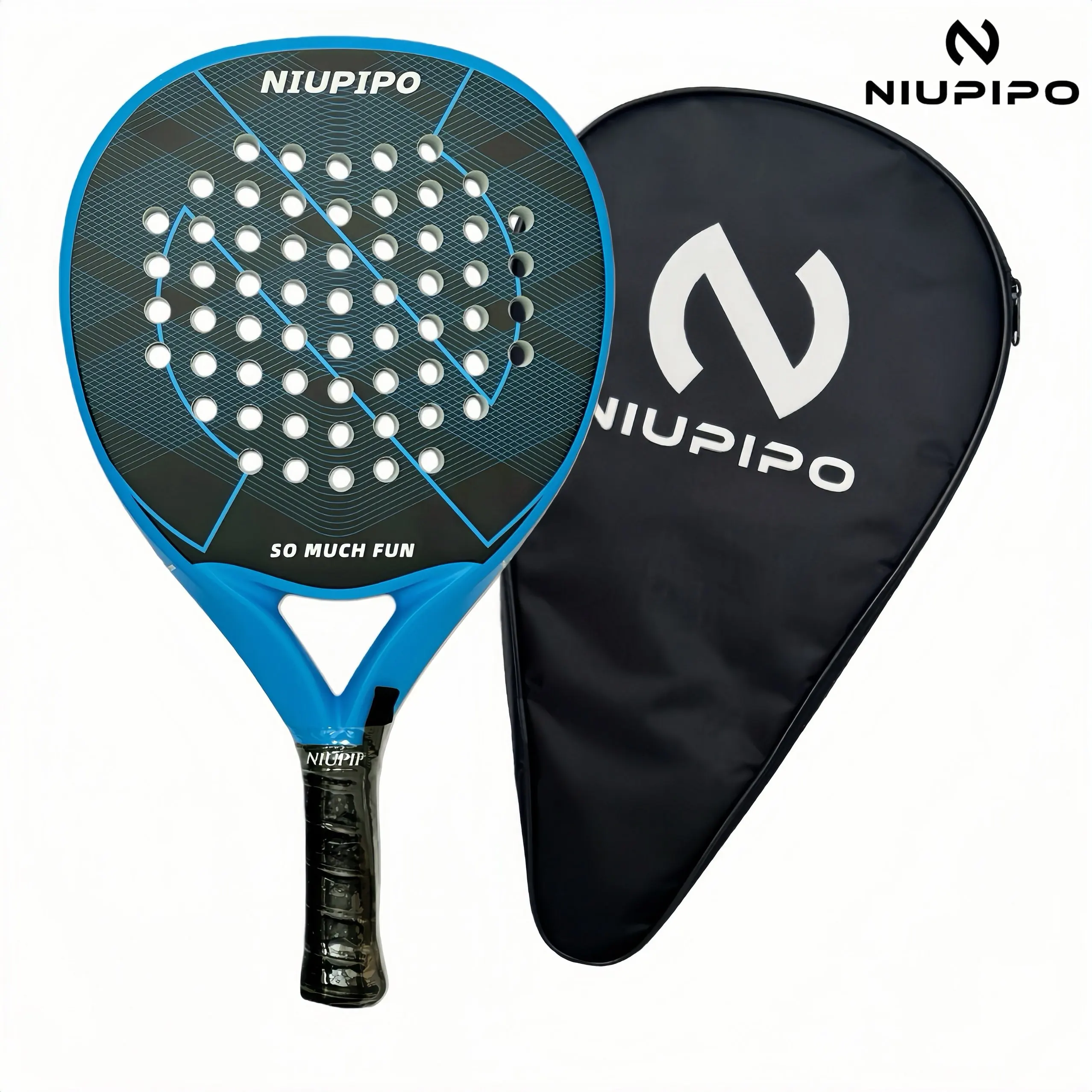 

NIUPIPO Tennis Padel Racket, Full Carbon Fiber Racket Surface, Thermoformed Uni-body Construction, Soft EVA Core, Thickness 38mm