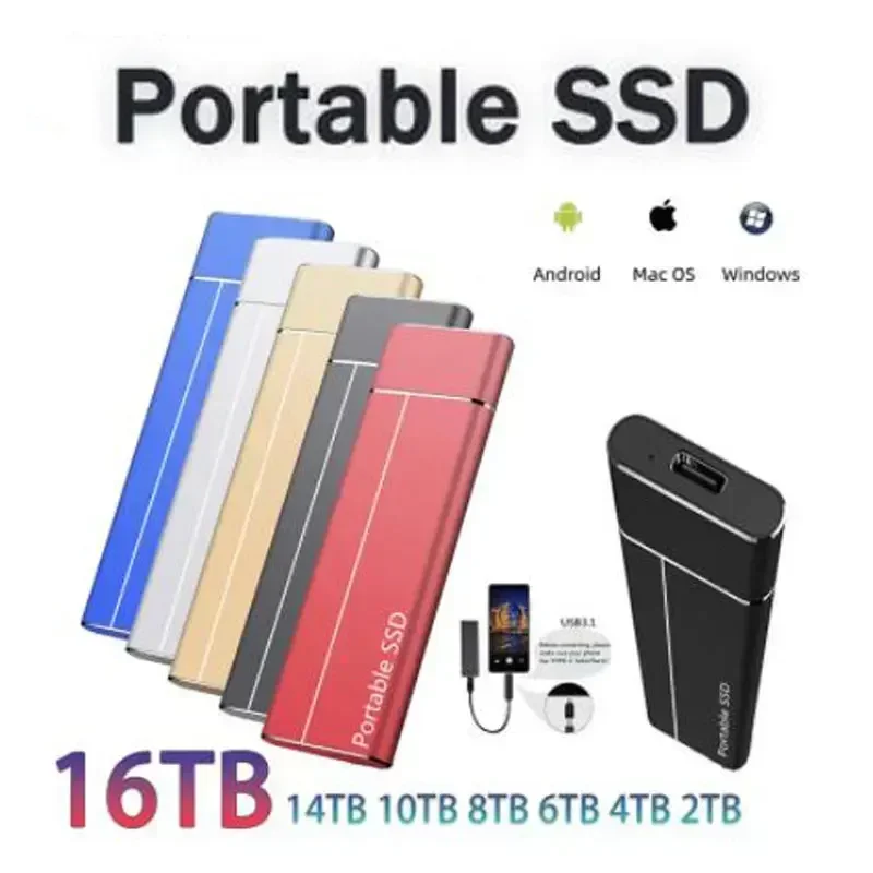 

128TB Portable SSD High Speed Transfer 1TB 2TB 4TB 8TB 16TB External Hard Disk USB Type-C Interface Mass Storage Memory Device