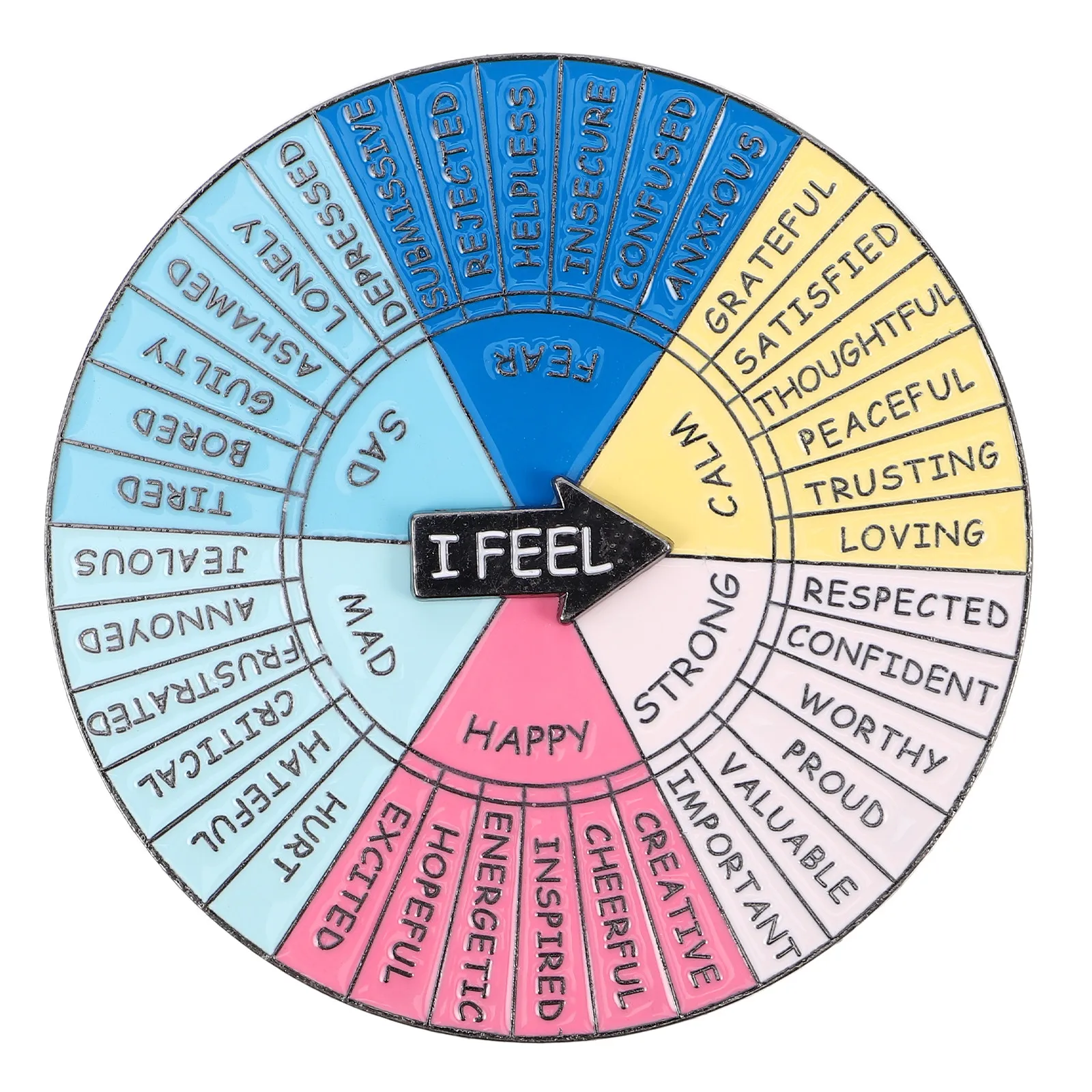 Emotion Wheel Brooch Vintage Rotating Mood Display Pin Bright Colorful Feelings Indicator Small Lightweight Party Brooch