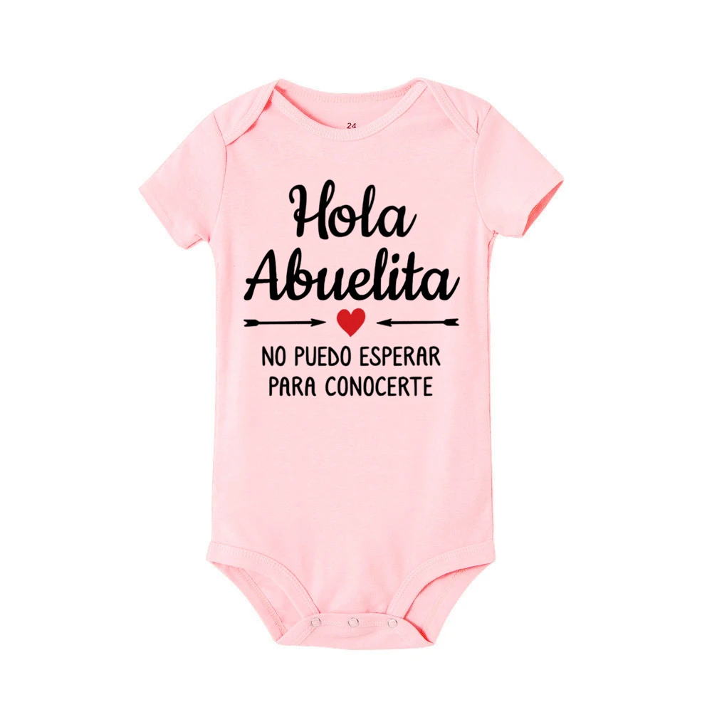 Hola abuelita hola abuelito Baby Ankündigung Stram pler Neugeborene Body suits Sommer Jungen Mädchen Overall Schwangerschaft enthüllen Kleidung