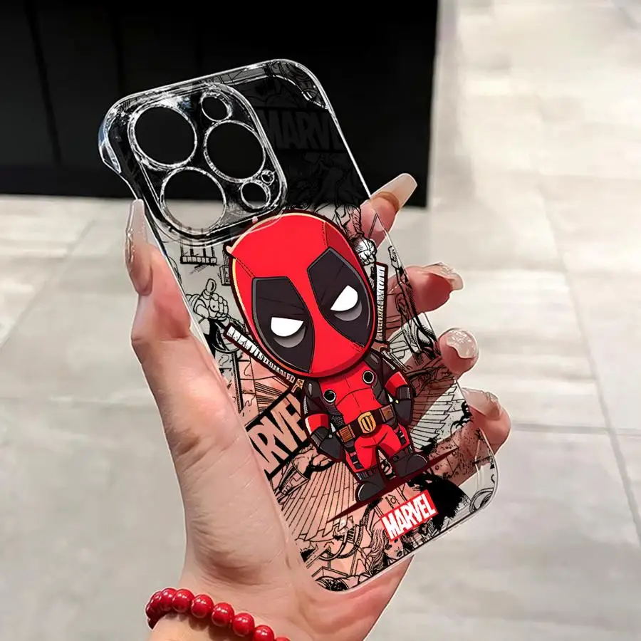 Marvel Deadpool Groot Clear Hard Phone Case for iPhone 16 Pro 13 Pro Max 14 15 Pro Max 11 12 Transparent Shell Cover