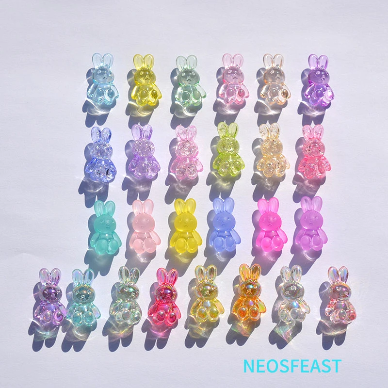 DIY Bracelet Accessories Multi Color Plated Acrylic Rabbit Beads Jewelry Making Departments Transparent Cute Animal Spacer 20pcs