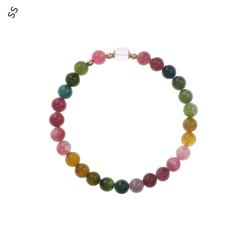 

Rainbow Tourmaline Beaded Hand Strand Candy Color Brazil Natural Crystal String Bracelet for Girls Simple Popular Gift Choice