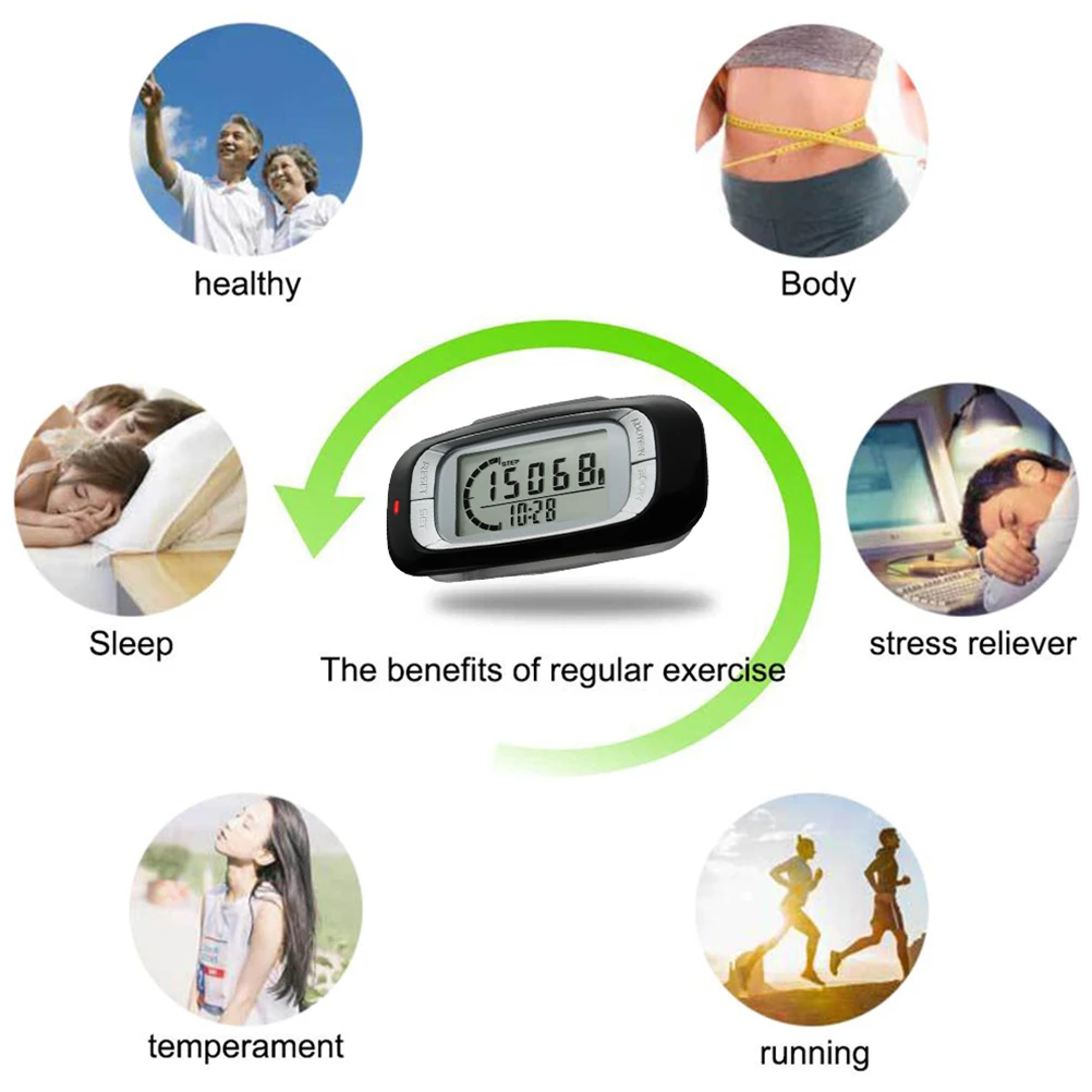 Walking 3D Pedometer with Clip Accurate Step Counter for Fitness Walking Distance Miles Km Calorie Counter