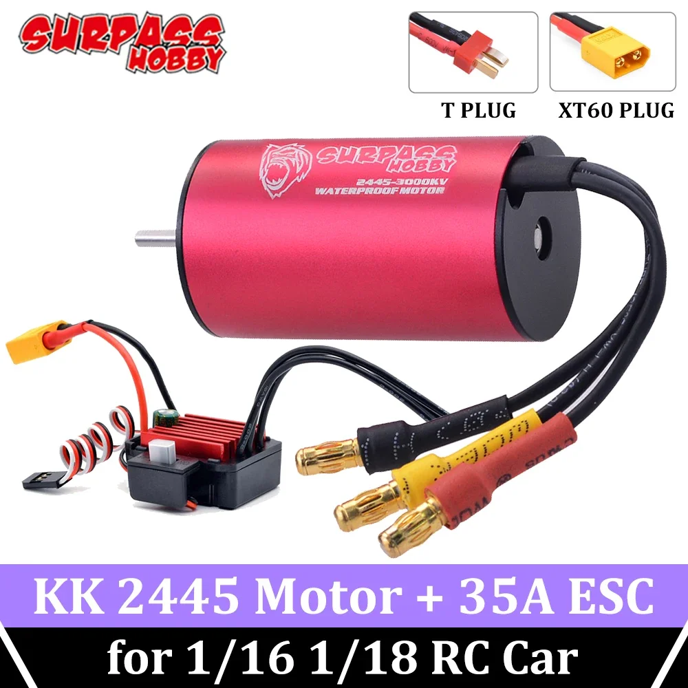 SURPASS HOBBY 2445 3000KV 3600KV 5400KV Brushless Motor Waterproof 35A ESC 2S for 1/16 1/18 RC Wltoys A949 A959 ARRMA Traxxas