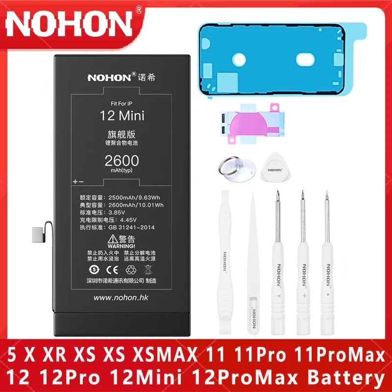 NOHON Battery For Apple iPhone 11 12 Mini Pro Max X XR XS MAX 5 12Mini 12ProMax X S Batteries High Capacity Mobile Phone Bateria