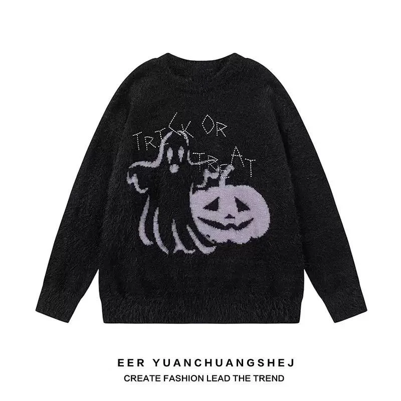 Halloween Pumpkin Ghost Men O Neck Long Sleeve Sweater Fairy Graphic Funny Fashion Loose Couple Clothes Holiday Party Mardi Gras