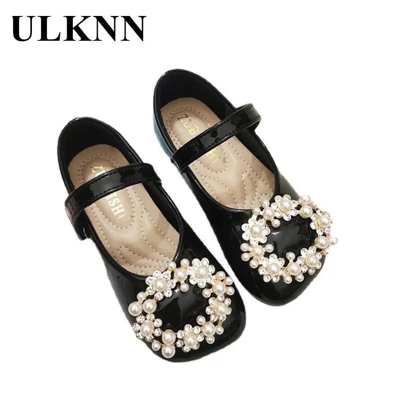 

Girls Mary Jane Shoes Princess Fashion New Child Shoes Pure Color Cute Pearl Clasp Single Shoe For Girls Flats Black Beading