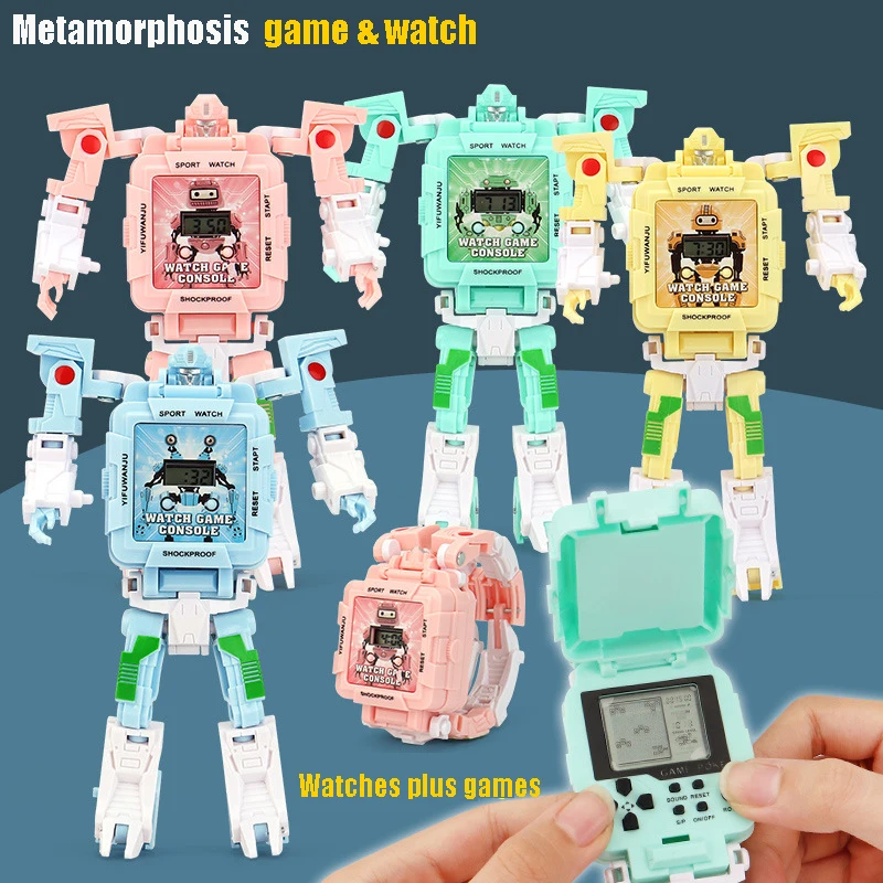 Kids Watches Handheld Games Small Toys Children Deformation The Robot Children\'s Watches kids watch for girls boys clock relojes