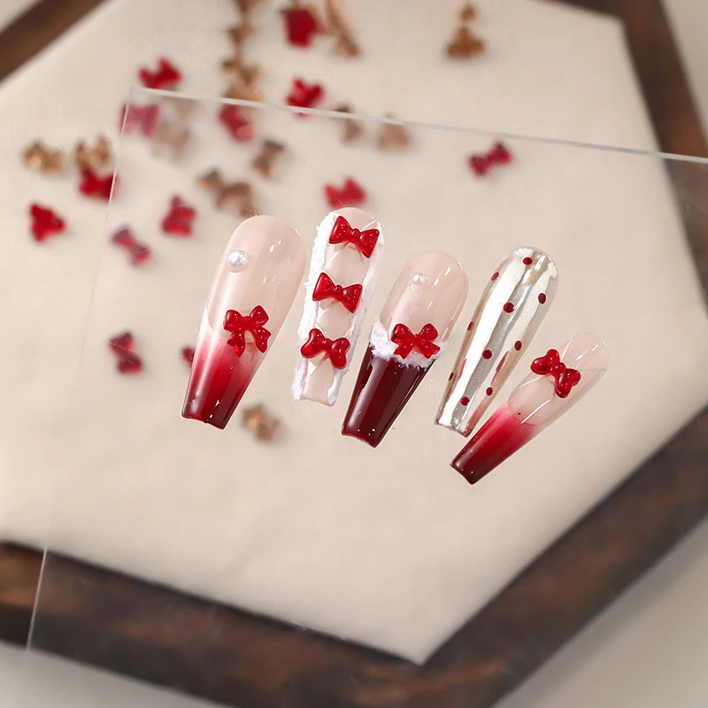 DIY 한국 매니큐어 장식용 미니 리본 송진 활 네일 참, 귀여운 미니 나비 매듭 나비 3D 라인석, 50 개