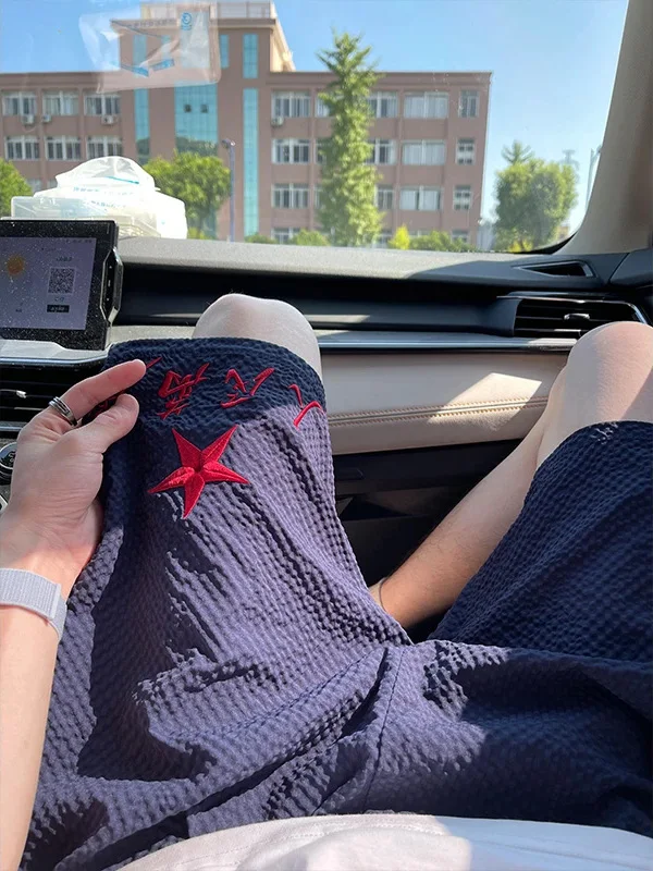 

New Chinese Sle Men's ort Pants Embroidered Bubble Cloth Loose Beachwear Qui Dry Breathable Summer Faion Casual orts