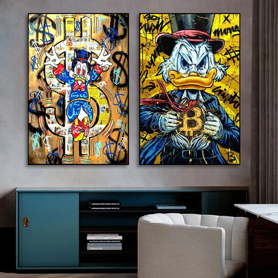 Disney Donald Duck Canvas Painting B Bitcoin Money Crypto Rain Canvas Painting Graffit Posters and Prints Wall Art Pictures Gift