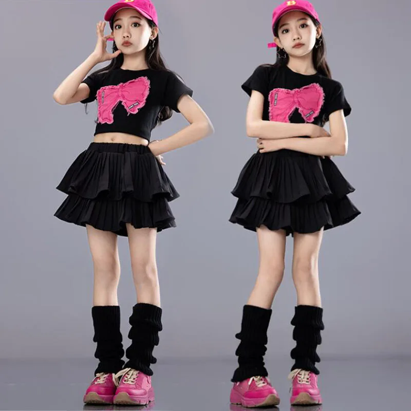 Hip Hop Kleidung Kinder Ernte Top Street Dance Stufen röcke Mädchen Streetwear Kinder Jazz Cheerleader Kostüme Bühne Kleidung Sets