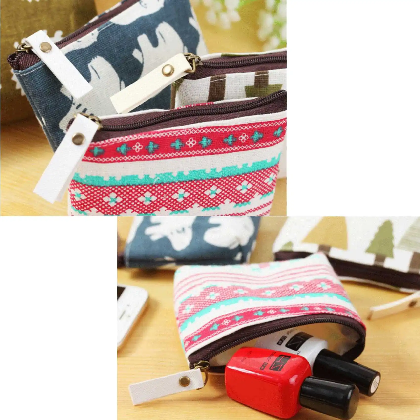 Fashion Flower Pattern Coin Purses Small Fresh Canvas Coin Wallet Lady Girls Earphone Coin Key Money Storage Bag Zipper Pouch