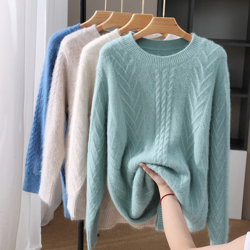 

Модный базовый мужской трикотажный свитер с длинными рукавами, осенне-зимний теплый свитер с круглым вырезом из 100% норки и кашемира, топы