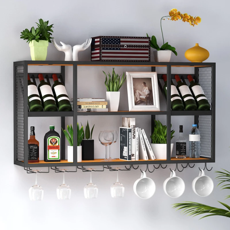 

Wrought iron wall shelves, living room wine cabinets, wine racks, wall-mounted dining rooms, home hanging wine shelves