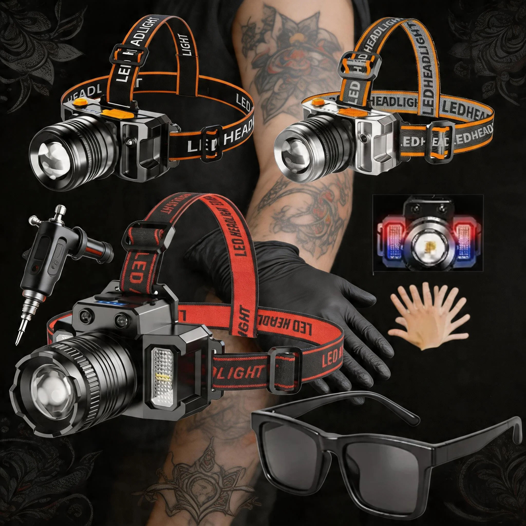 

NARKASY Professional Rechargeable Tattoo Headlamp with Polarized Glasses, Professional LED Head Light for Tattoo Artists