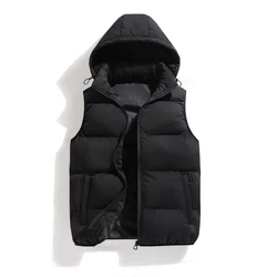 2025 New Men Casual Winter Vest Warm Men's Sleeveless Jacket Hooded Vests Fashion Overcoat Autumn Waistcoat Hat Detachable S-5XL