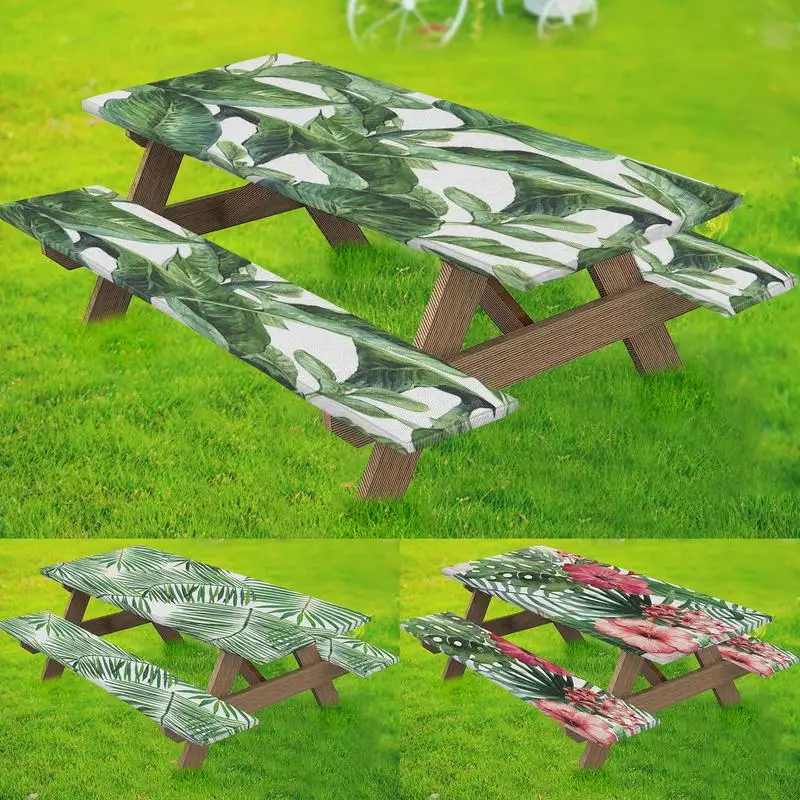 

3pcs Table Cover With Bench Covers Elastic Table Cloths Polyester Table Cover Multifunctional Waterproof Picnic Table Covers